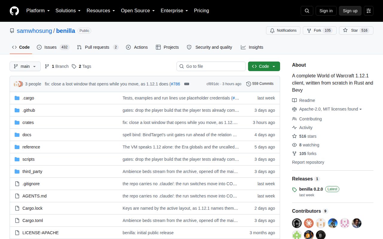 Screenshot of benilla (github.com/samwhosung/benilla)