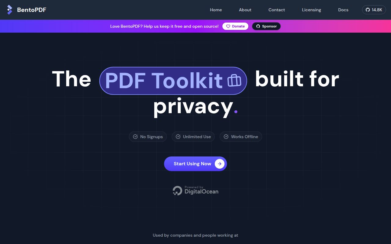 Screenshot of bentopdf (bentopdf.com)