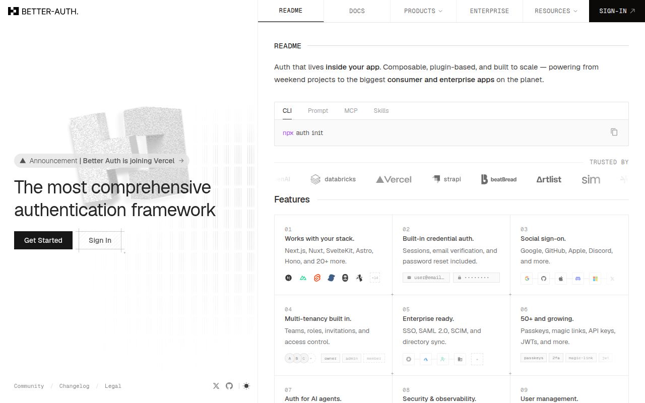 Screenshot of better-auth (better-auth.com)