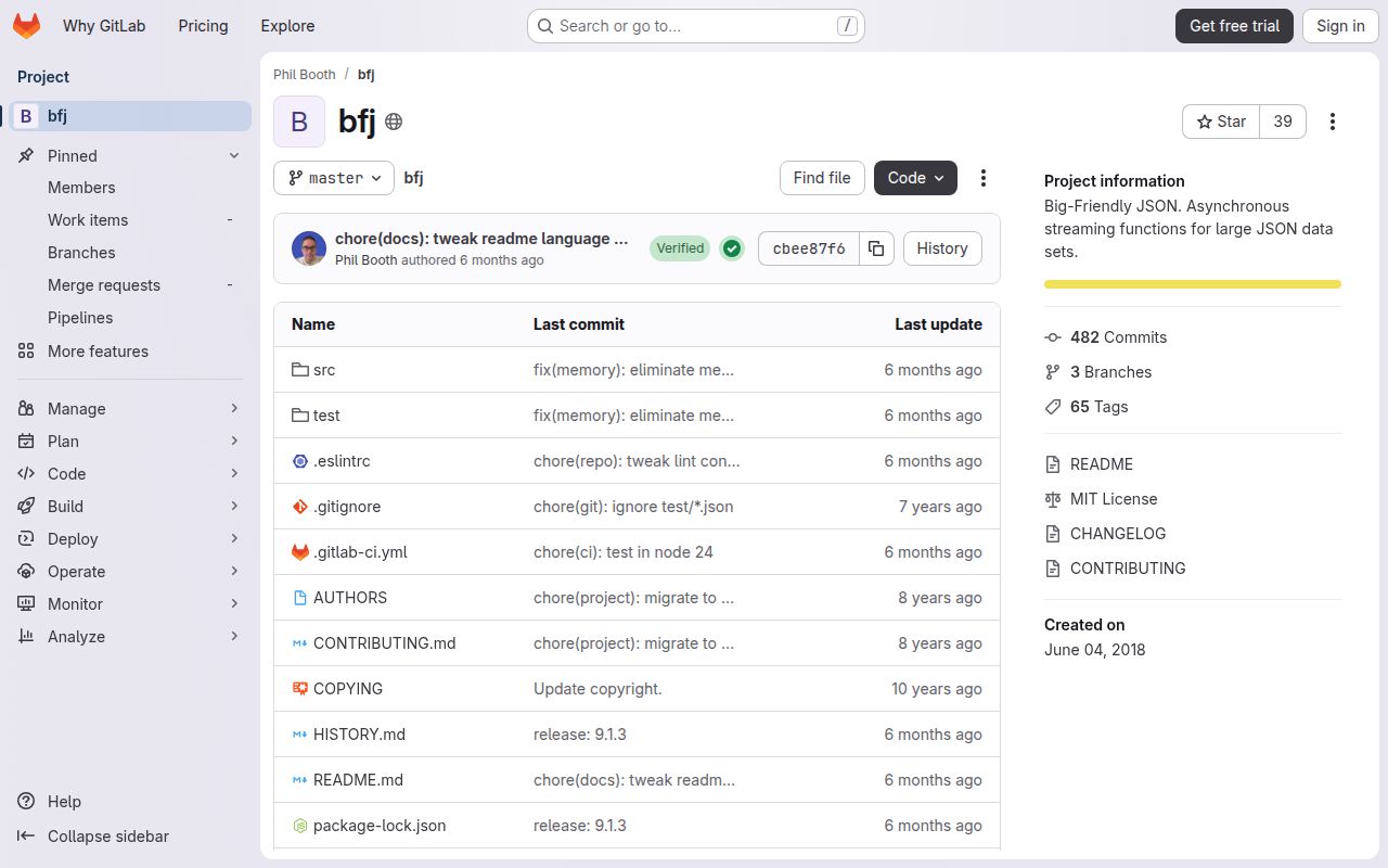Screenshot of bfj documentation