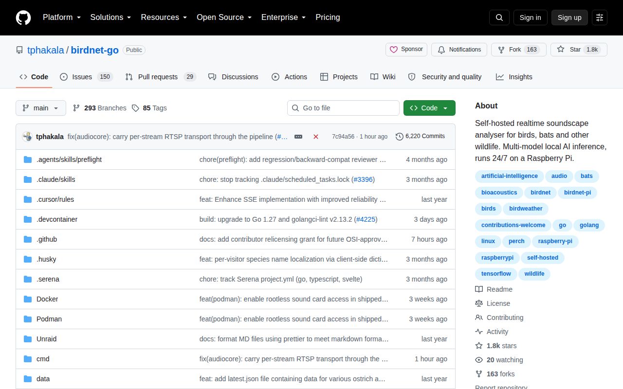 Screenshot of birdnet-go (github.com/tphakala/birdnet-go)