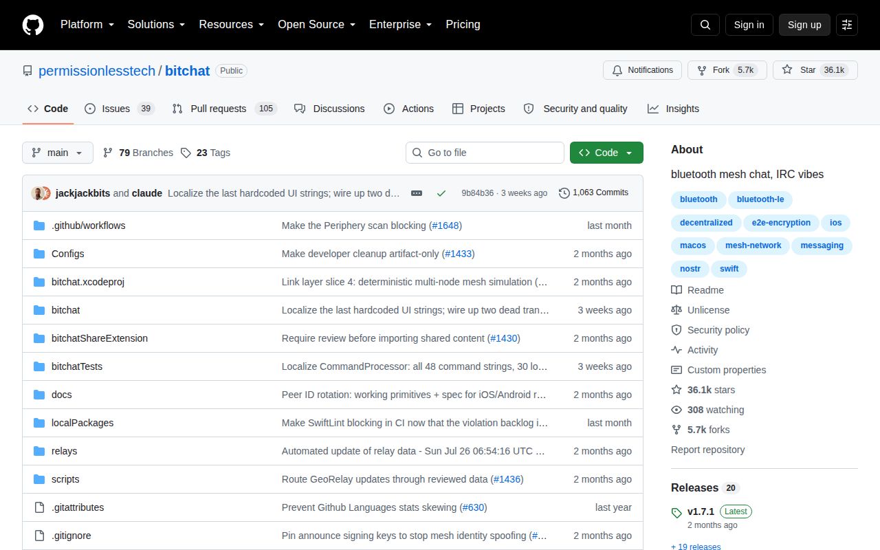 Screenshot of bitchat (github.com/permissionlesstech/bitchat)