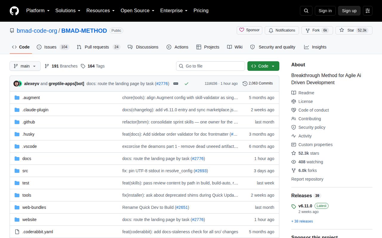 Screenshot of BMAD-METHOD (github.com/bmad-code-org/BMAD-METHOD)