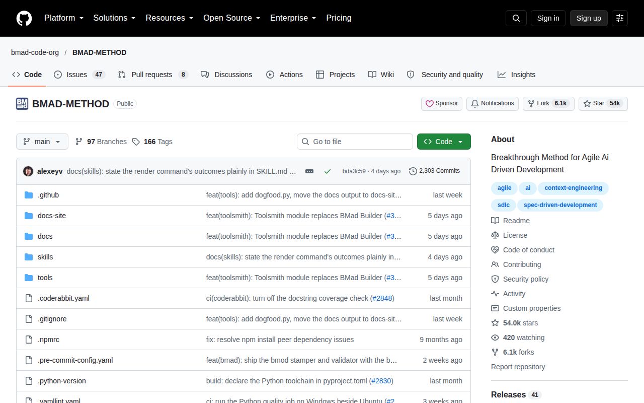 Screenshot of BMAD-METHOD (github.com/bmad-code-org/BMAD-METHOD)