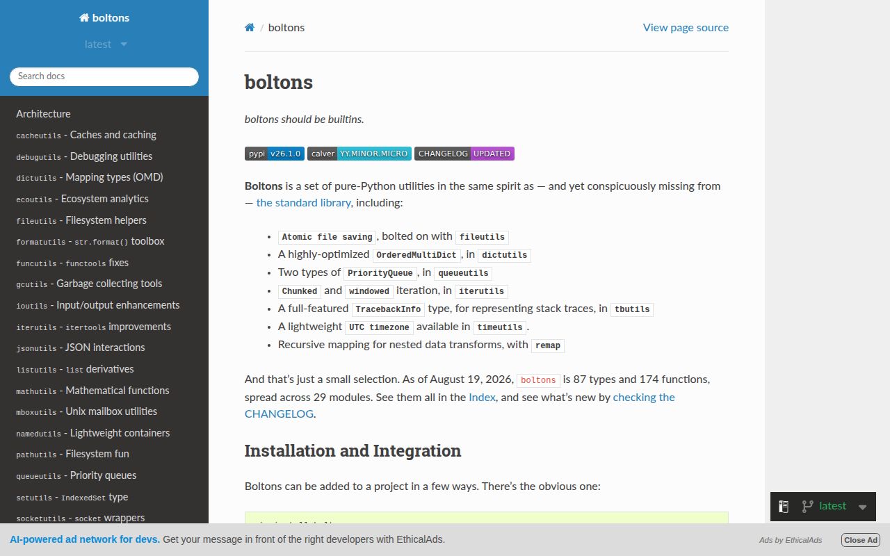 Screenshot of boltons documentation