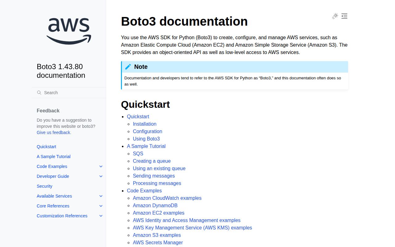 Screenshot of boto3 documentation