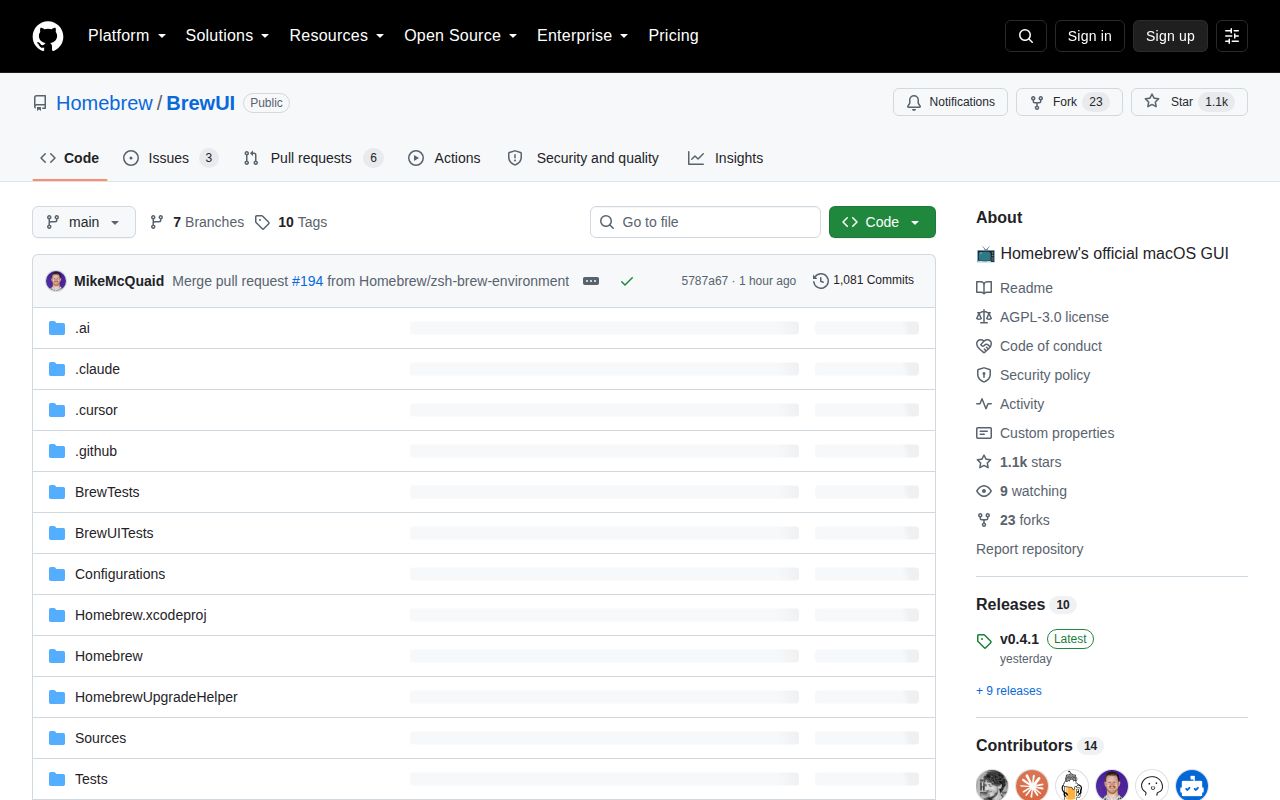 Screenshot of BrewUI (github.com/Homebrew/BrewUI)