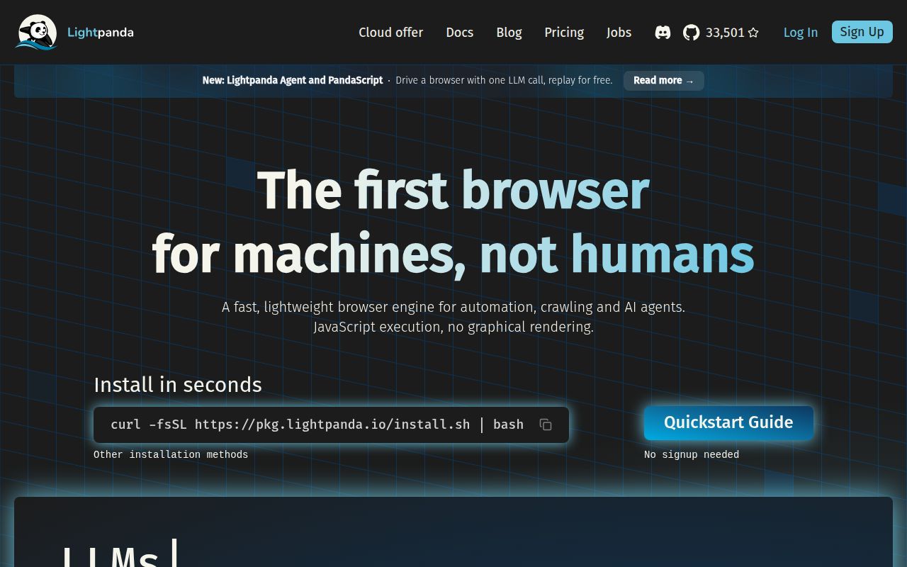 Screenshot of browser (lightpanda.io)