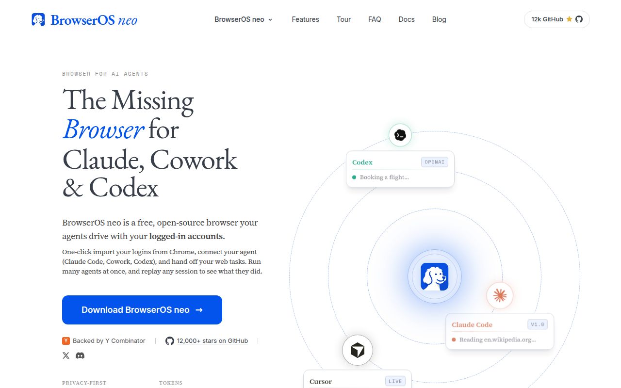Screenshot of BrowserOS (BrowserOS.com/neo)