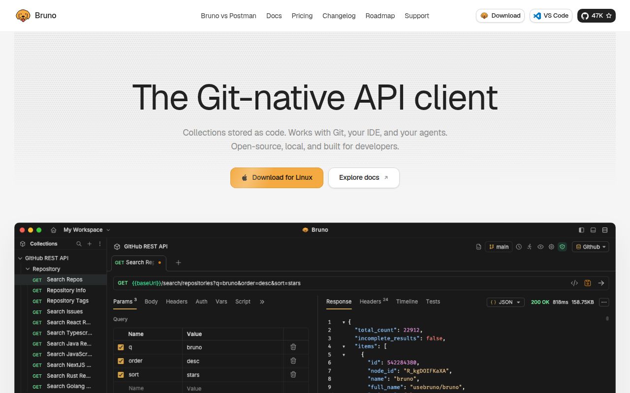 Screenshot of bruno (www.usebruno.com)
