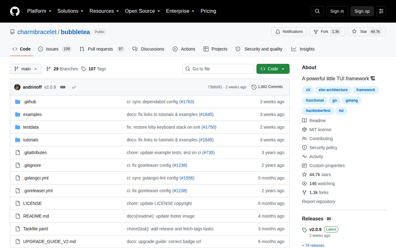 Screenshot of bubbletea (github.com/charmbracelet/bubbletea)