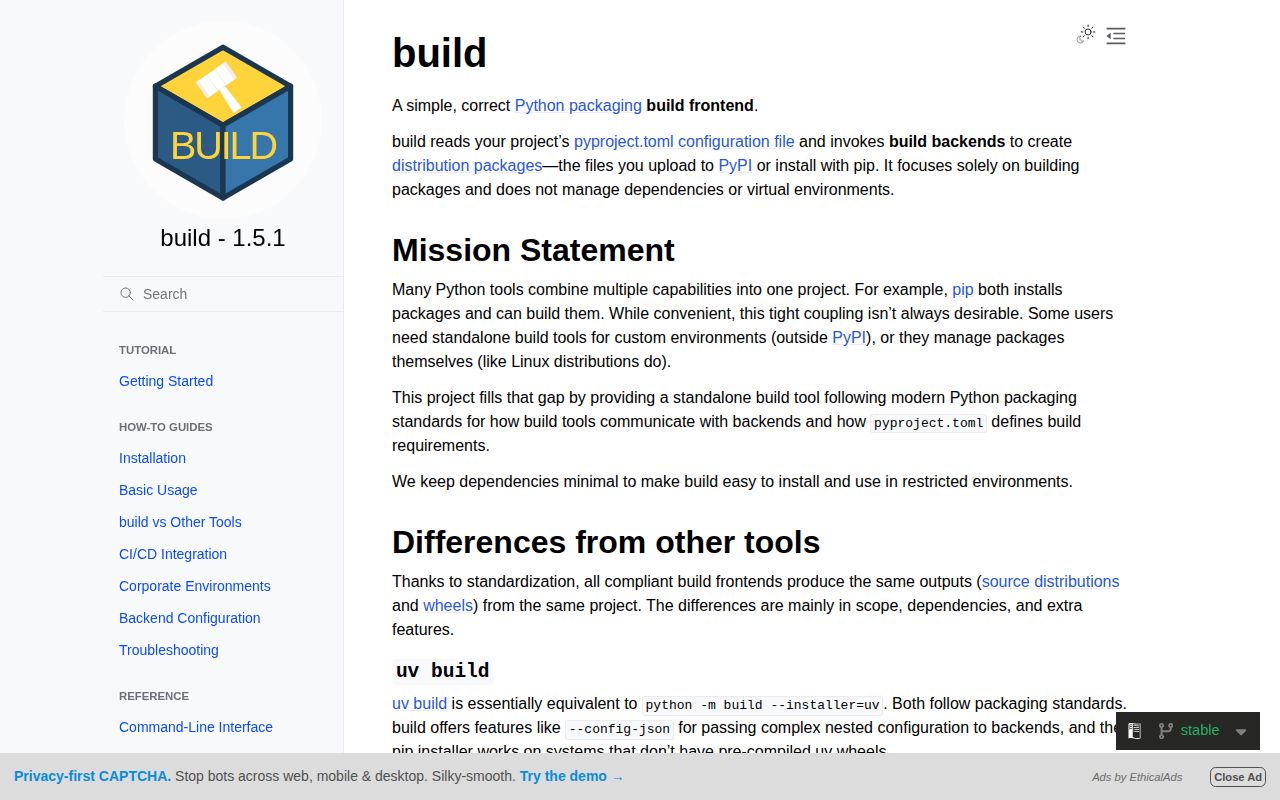 Screenshot of build documentation