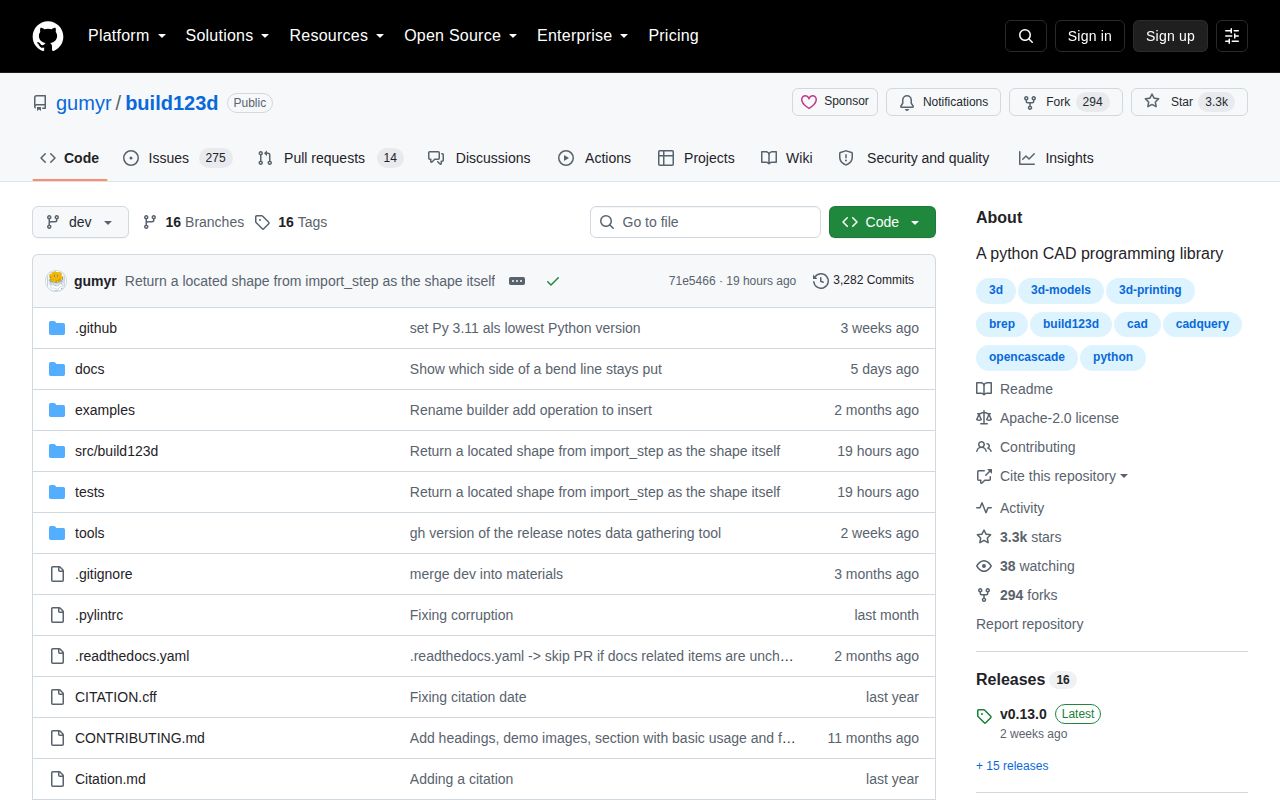 Screenshot of build123d (github.com/gumyr/build123d)