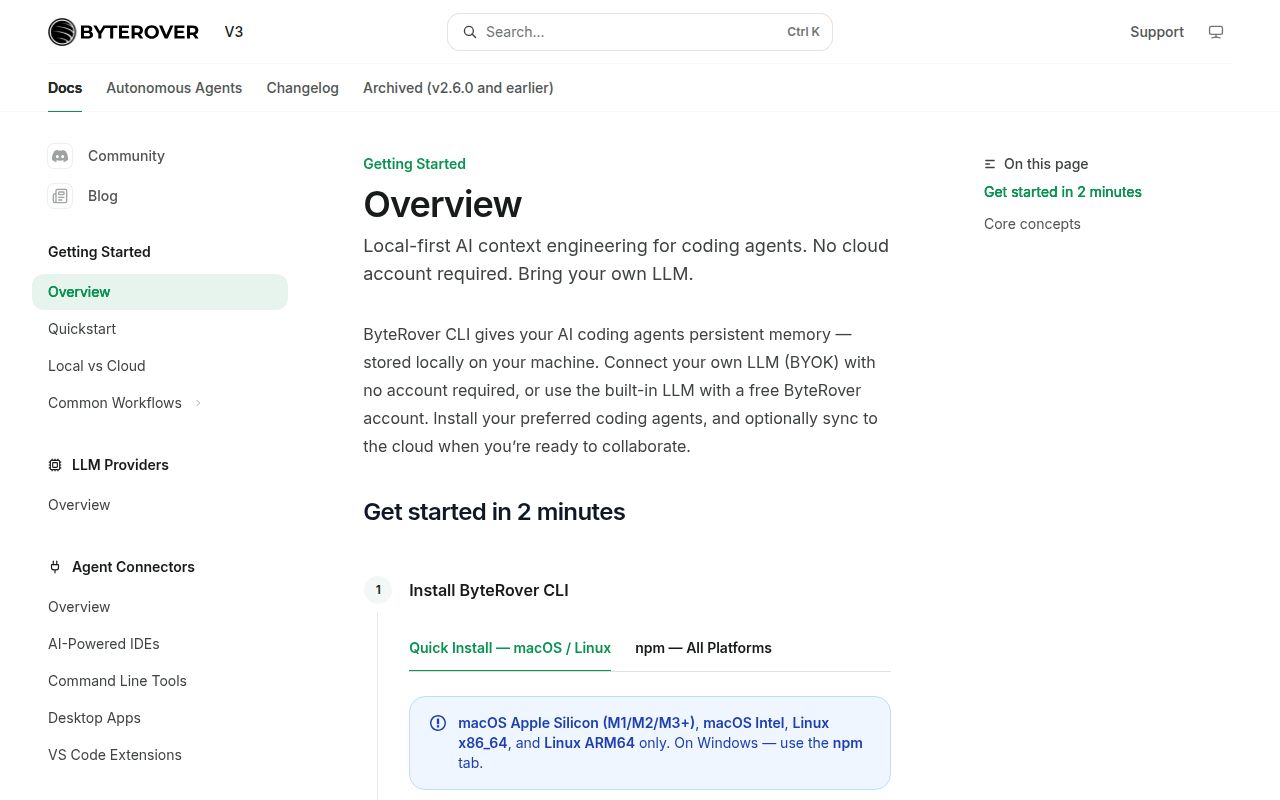 Screenshot of byterover-cli (docs.byterover.dev)