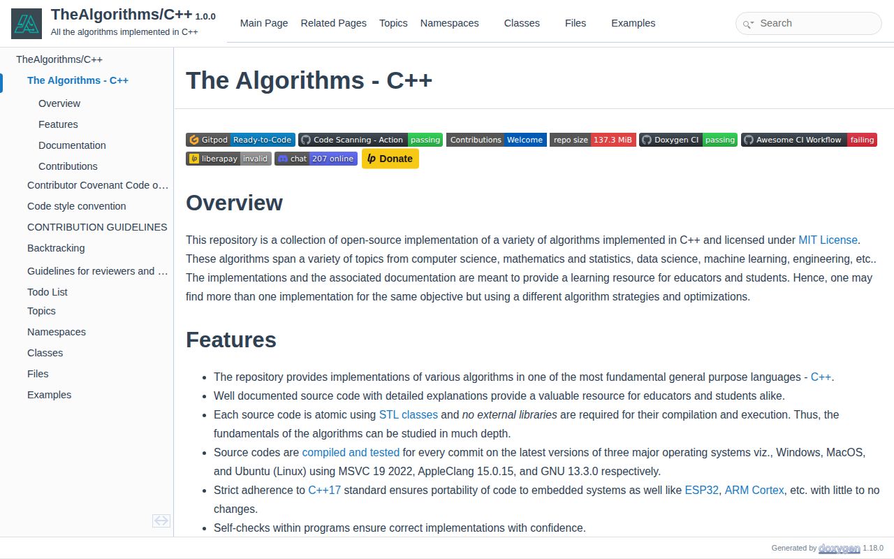 Screenshot of C-Plus-Plus (thealgorithms.github.io/C-Plus-Plus)