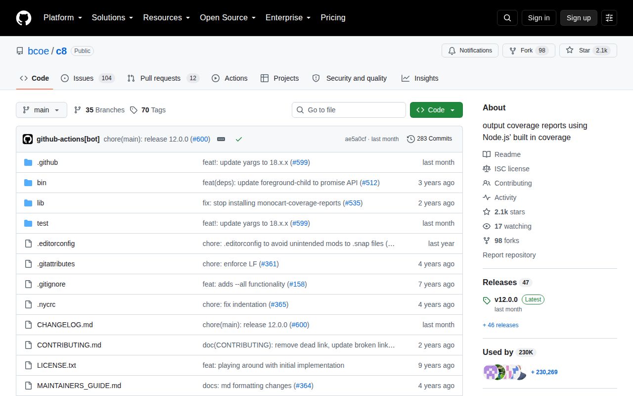 Screenshot of c8 documentation