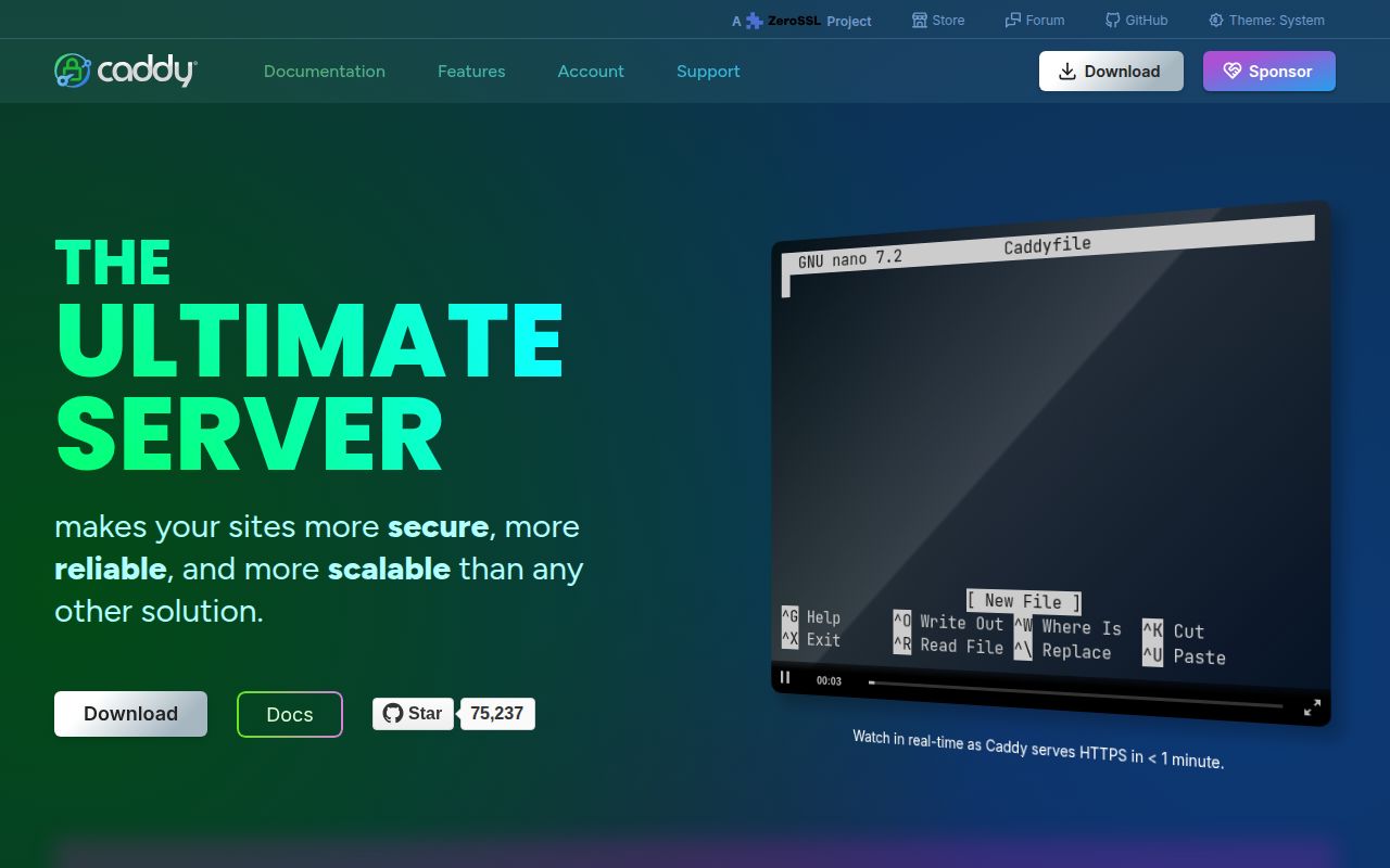 Screenshot of caddy (caddyserver.com)