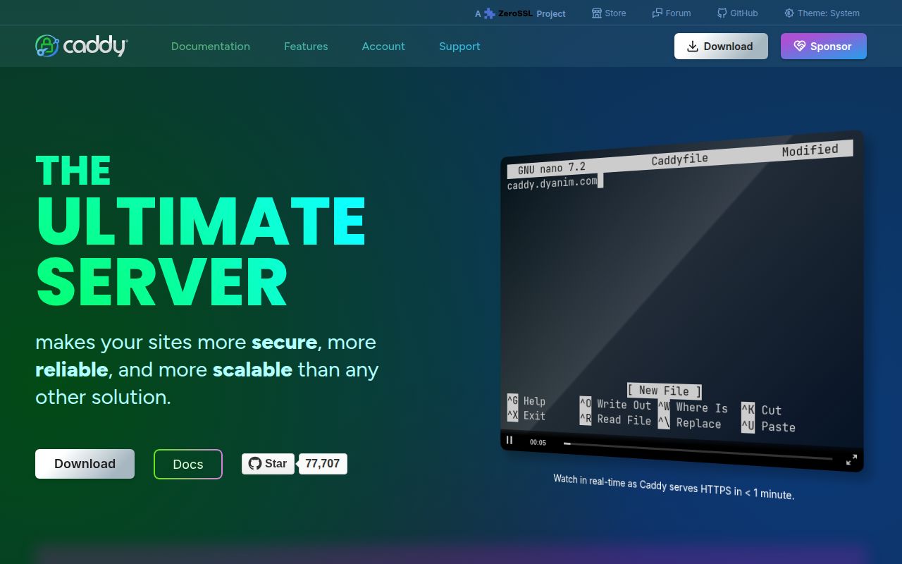 Screenshot of caddy (caddyserver.com)