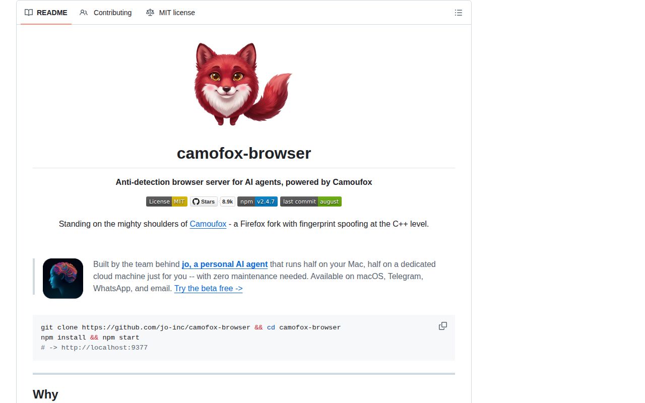 Screenshot of camofox-browser (github.com/jo-inc/camofox-browser#readme)