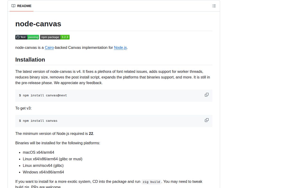 Screenshot of canvas documentation