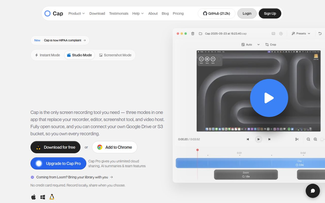 Screenshot of Cap (cap.so)