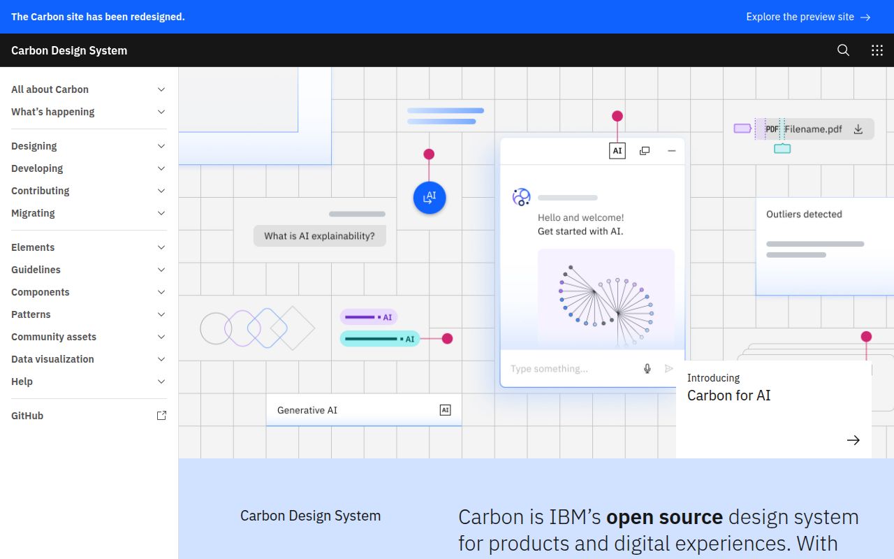 Screenshot of carbon (www.carbondesignsystem.com)