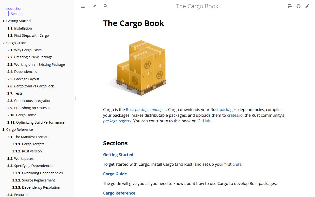 Screenshot of cargo (doc.rust-lang.org/cargo)