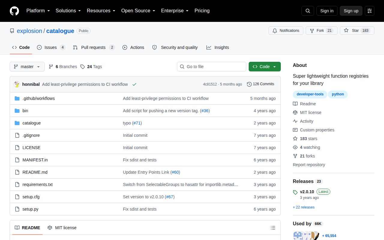 Screenshot of catalogue documentation