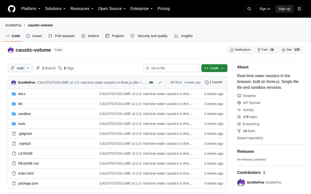 Screenshot of caustic-volume (github.com/ScottieFox/caustic-volume)