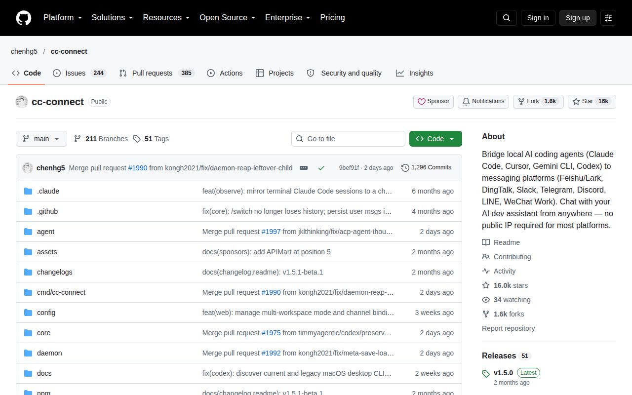 Screenshot of cc-connect (github.com/chenhg5/cc-connect)