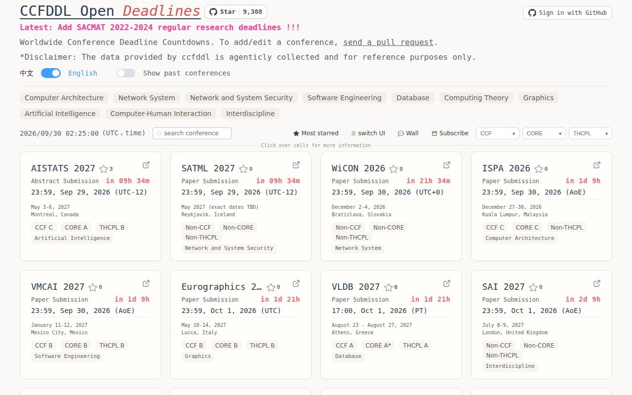 Screenshot of ccf-deadlines (ccfddl.com)