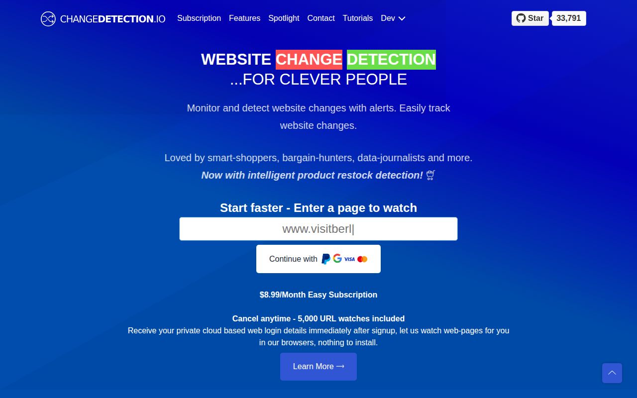 Screenshot of changedetection.io (changedetection.io)