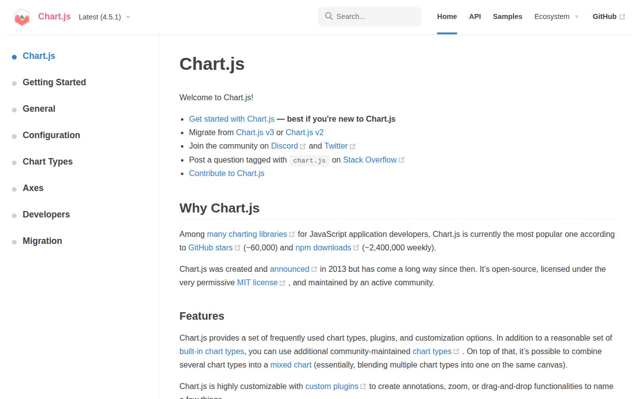 Screenshot of chart.js documentation