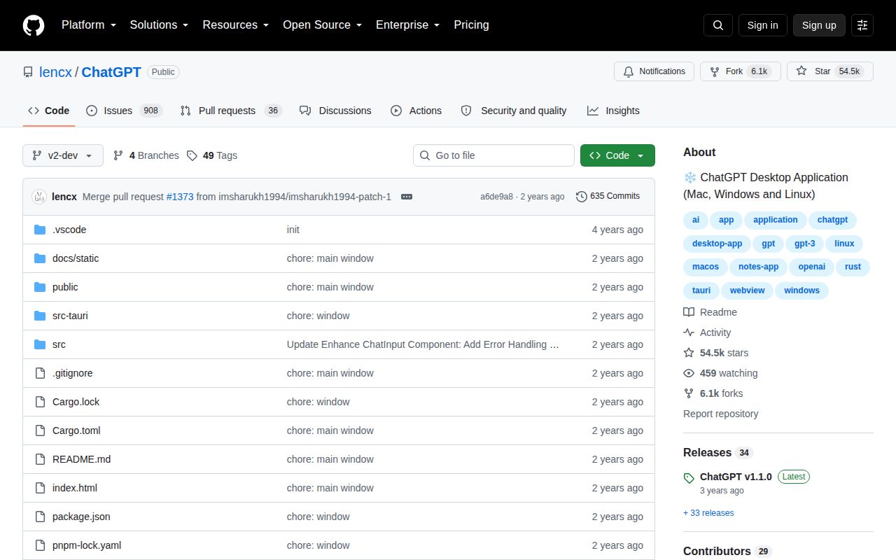 Screenshot of ChatGPT (github.com/lencx/ChatGPT)