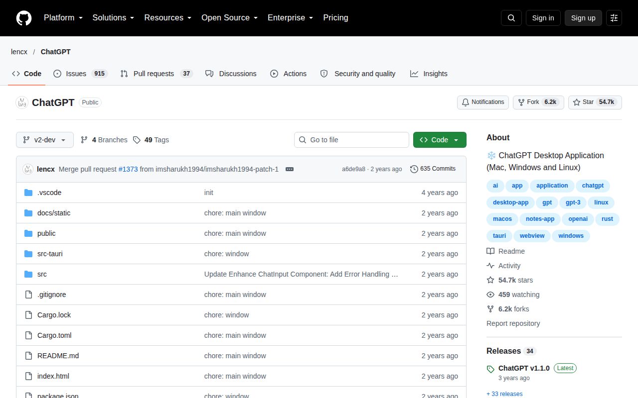 Screenshot of ChatGPT (github.com/lencx/ChatGPT)