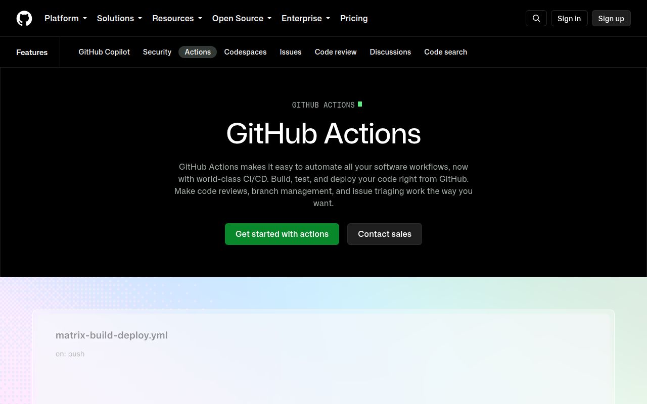Screenshot of checkout (github.com/features/actions)