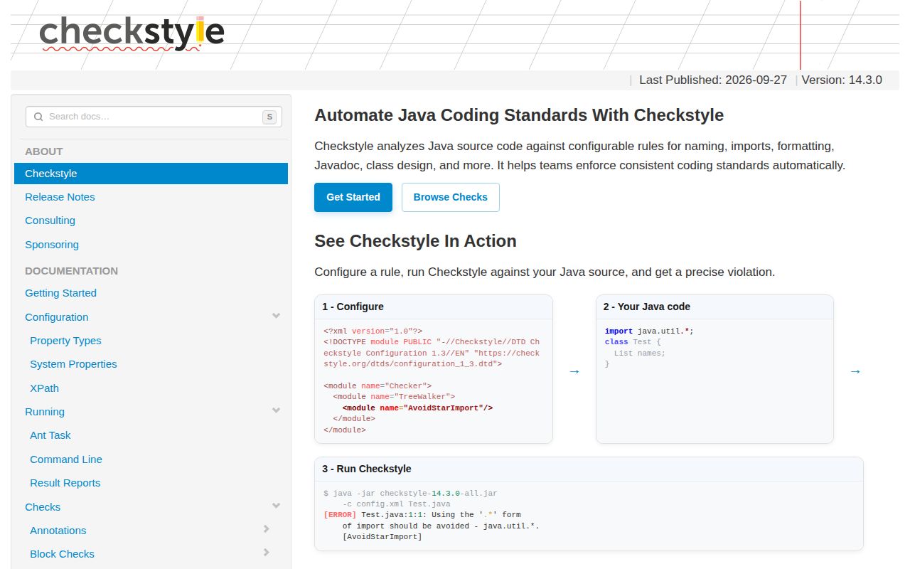 Screenshot of checkstyle (checkstyle.org)
