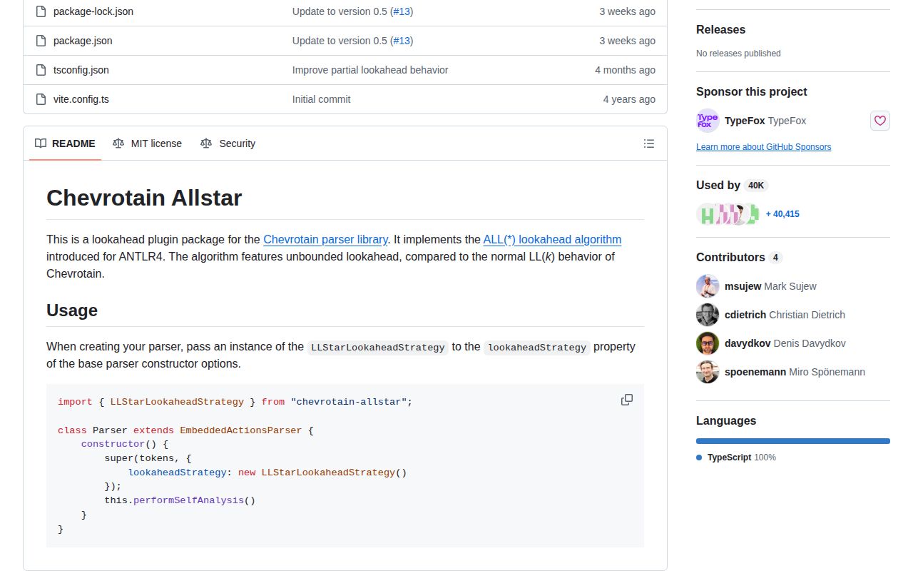 Screenshot of chevrotain-allstar documentation