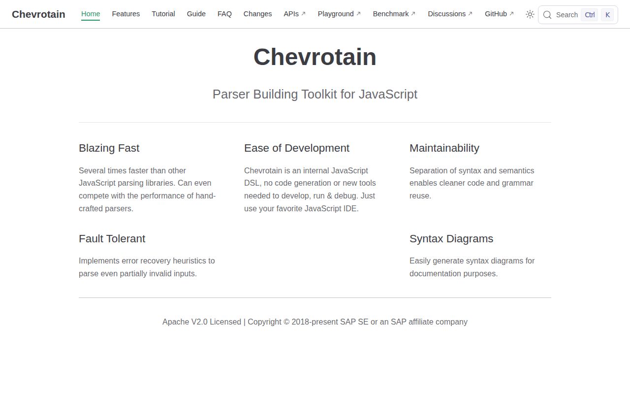 Screenshot of chevrotain documentation