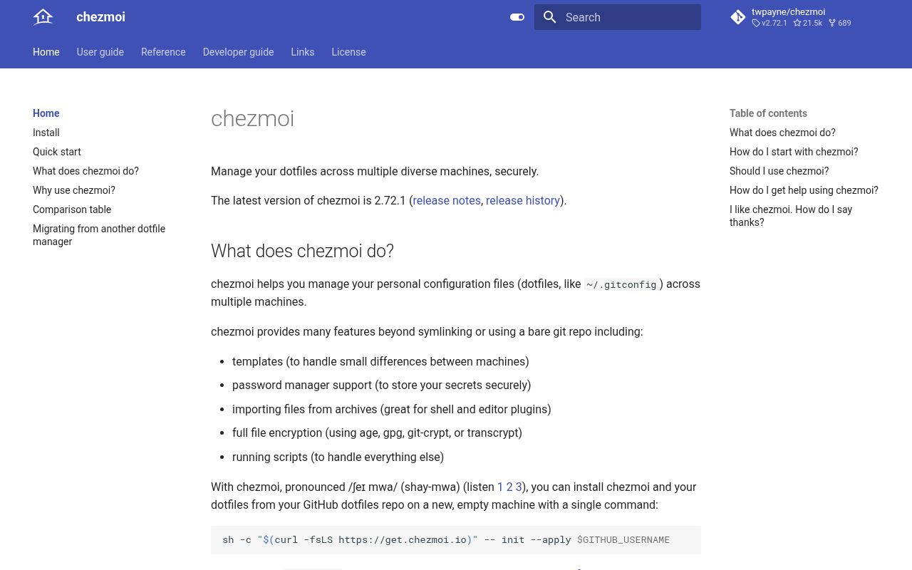 Screenshot of chezmoi (www.chezmoi.io)