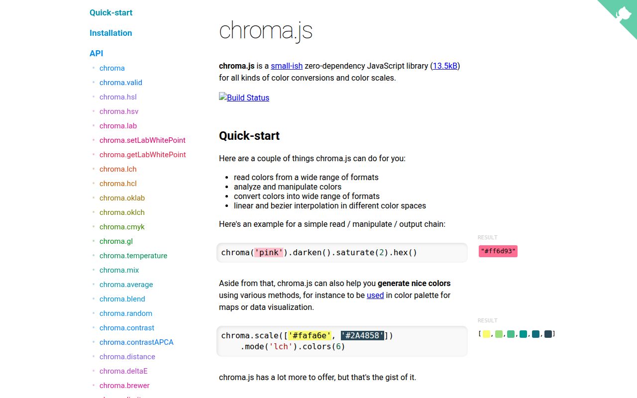 Screenshot of chroma-js documentation