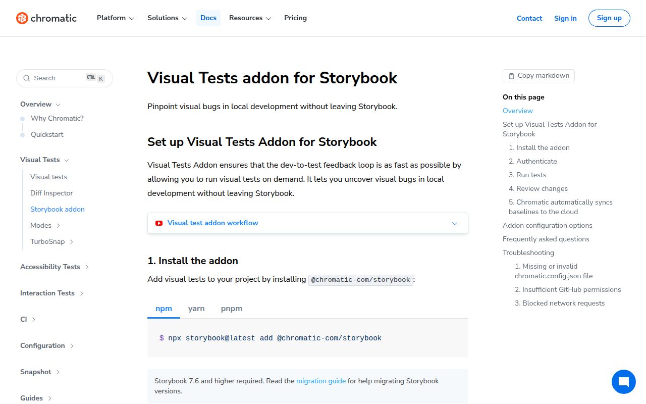 Screenshot of @chromatic-com/storybook documentation