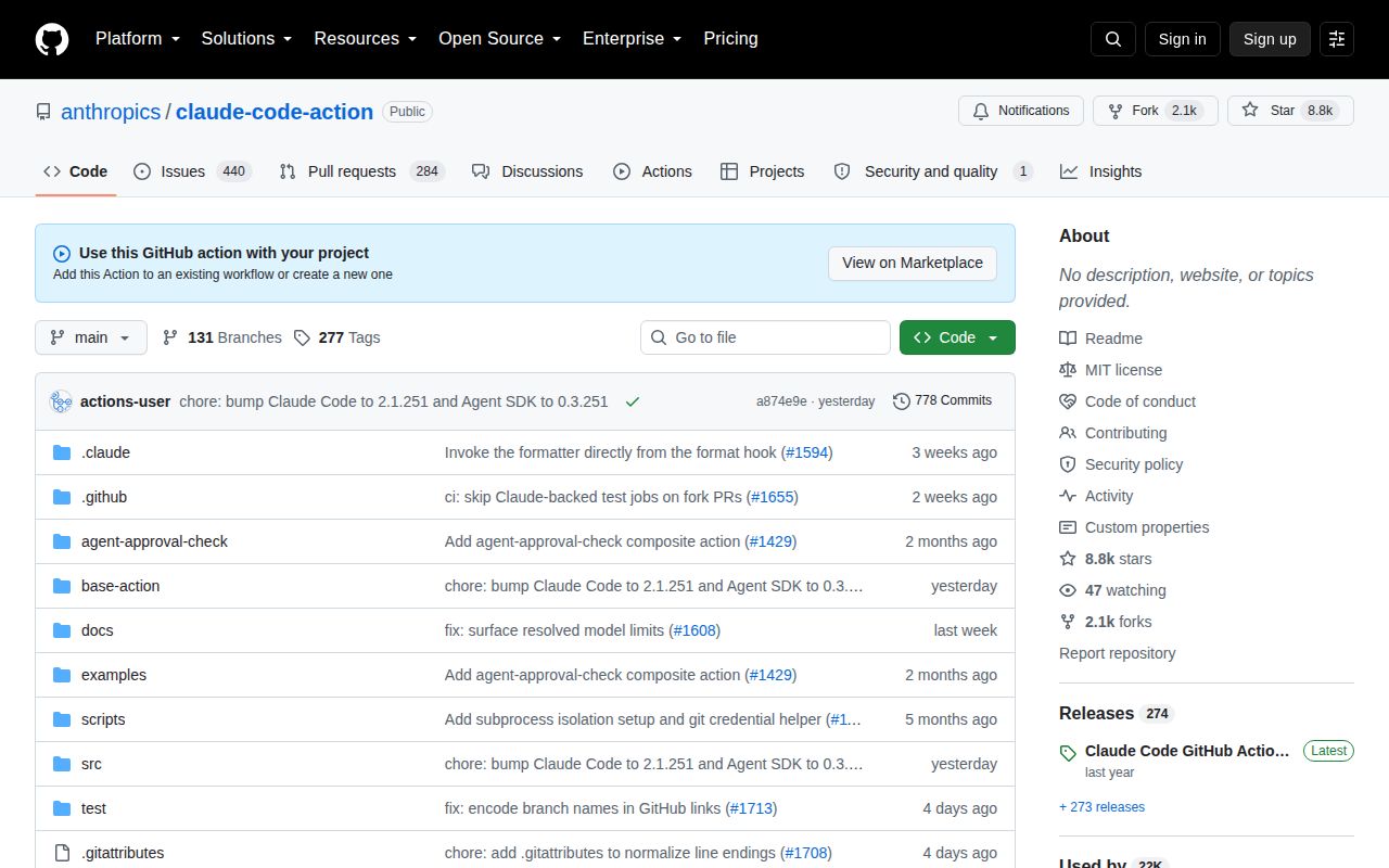 Screenshot of claude-code-action (github.com/anthropics/claude-code-action)