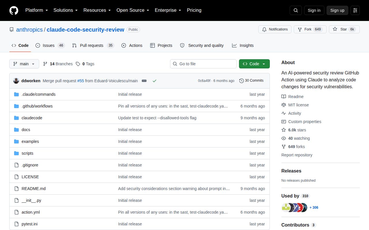 Screenshot of claude-code-security-review (github.com/anthropics/claude-code-security-review)