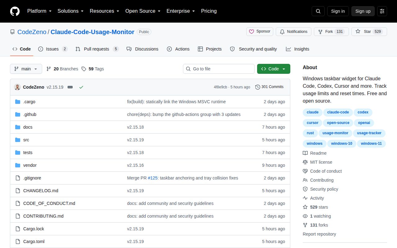 Screenshot of Claude-Code-Usage-Monitor (github.com/CodeZeno/Claude-Code-Usage-Monitor)