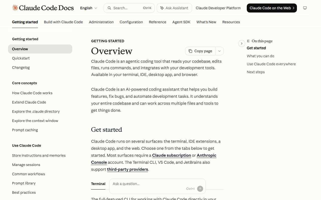 Screenshot of claude-code (code.claude.com/docs/en/overview)