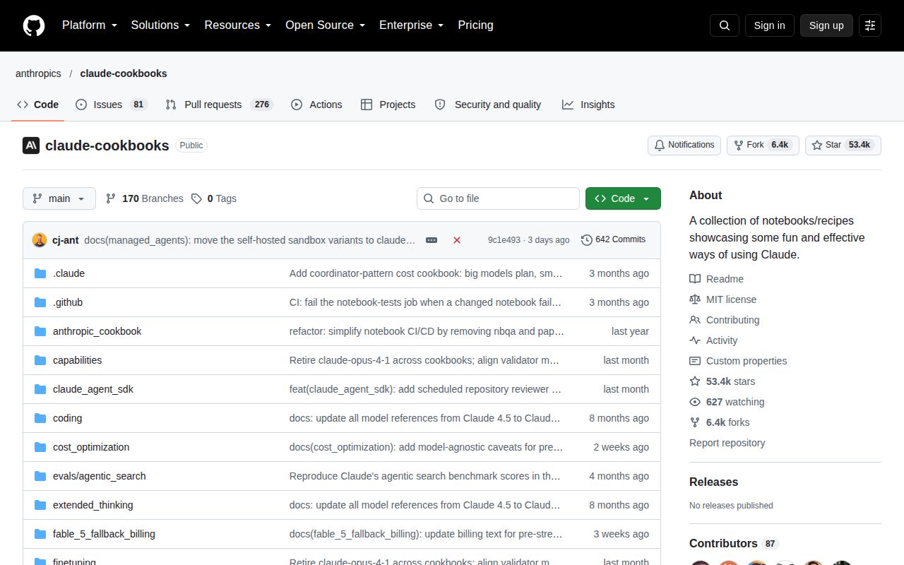 Screenshot of claude-cookbooks (github.com/anthropics/claude-cookbooks)