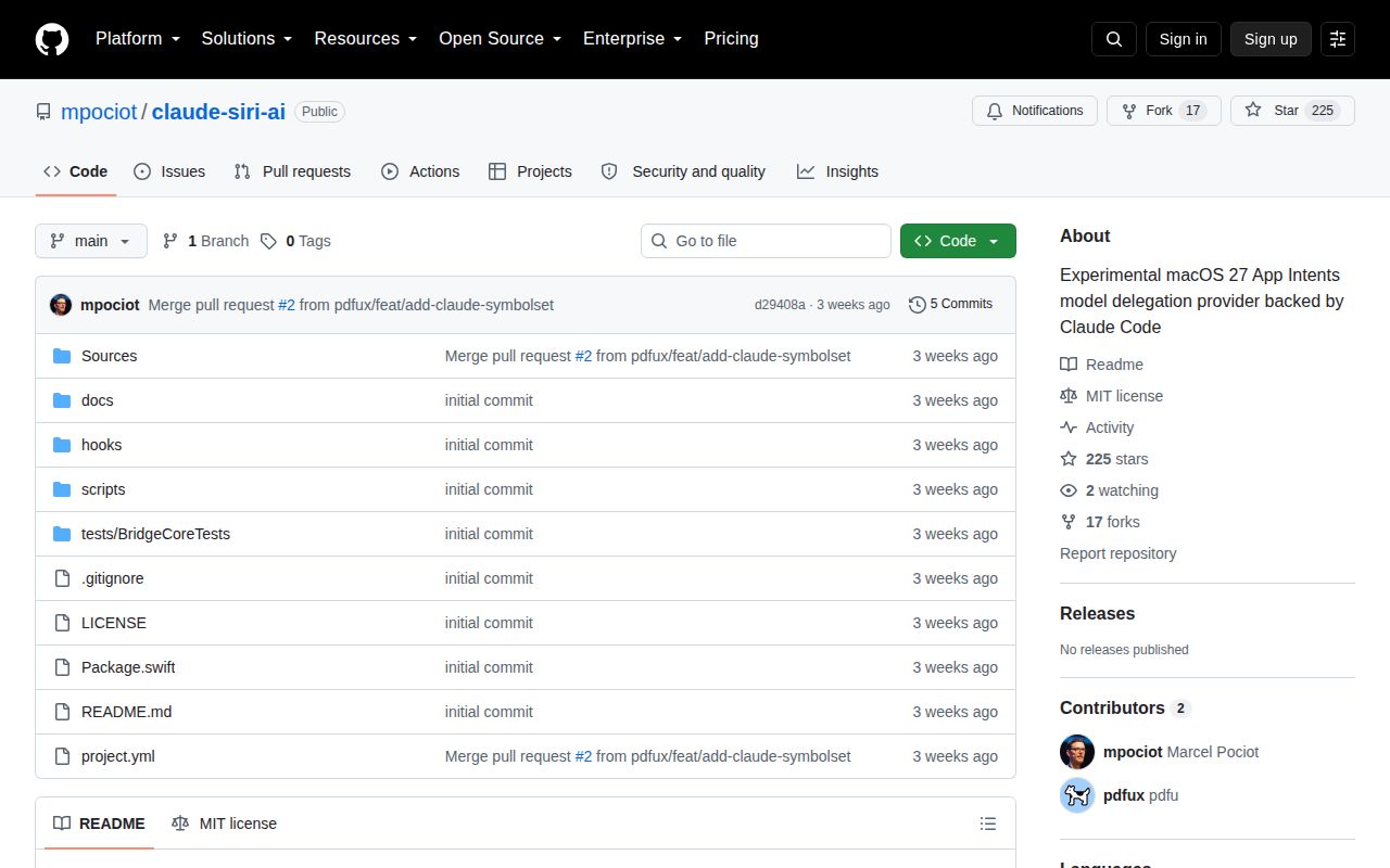 Screenshot of claude-siri-ai (github.com/mpociot/claude-siri-ai)