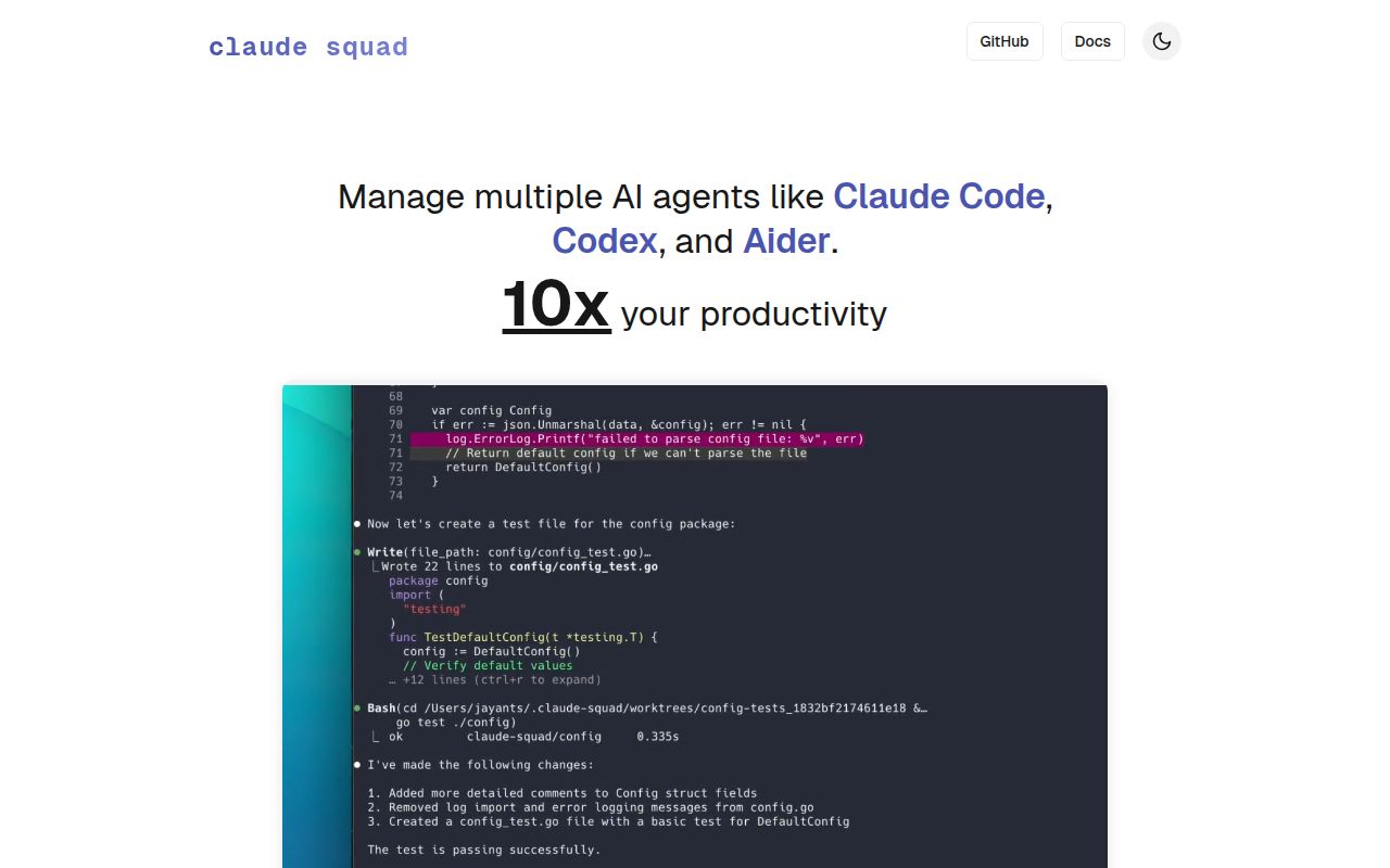 Screenshot of claude-squad (smtg-ai.github.io/claude-squad)