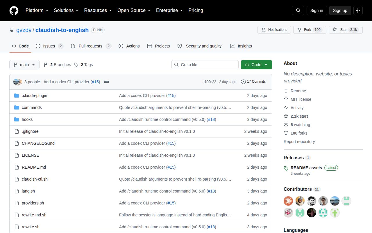 Screenshot of claudish-to-english (github.com/gvzdv/claudish-to-english)